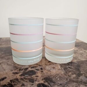 Vintage 1970 Rare Georges Briard Images Signed Set of 2 Striped Glass